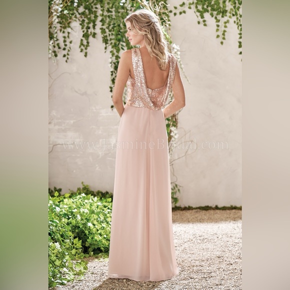 Long Sweetheart Neckline Sequin & Poly Chiffon Dress - Picture 13 of 14